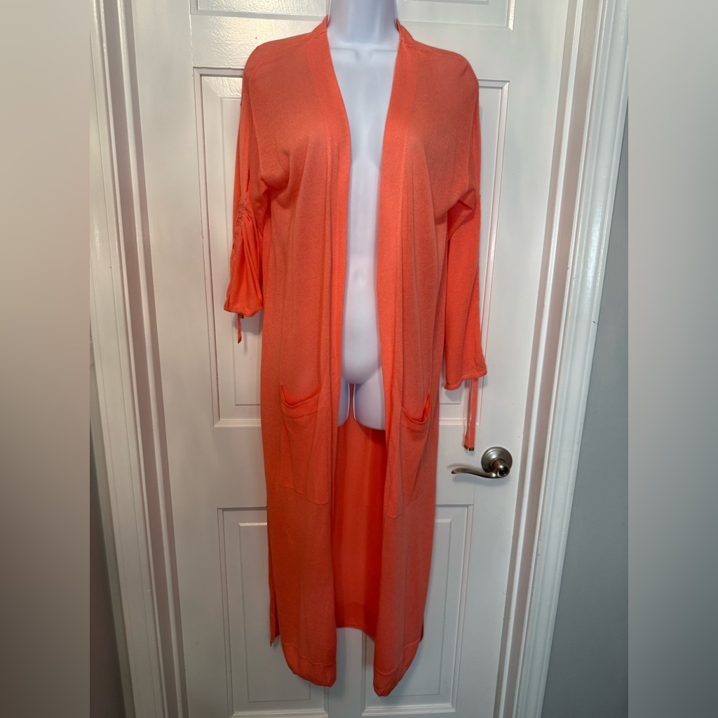 Michael Kors Long Coral Duster Cardigan Sweater Size M Pockets